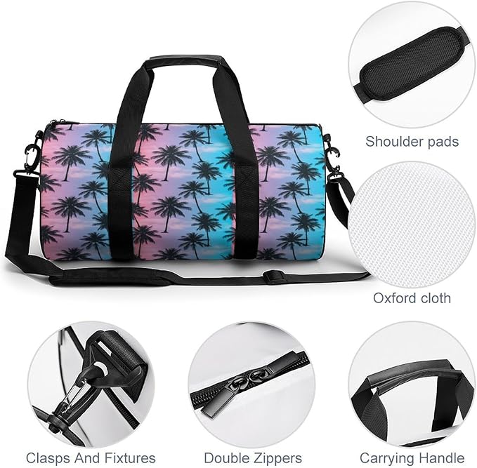 Basketball Football Weekender Bag Purple Sky Palm Trees Carry on Beach Yoga Overnight Luggage Bag Sports Gym Bags for Men Women