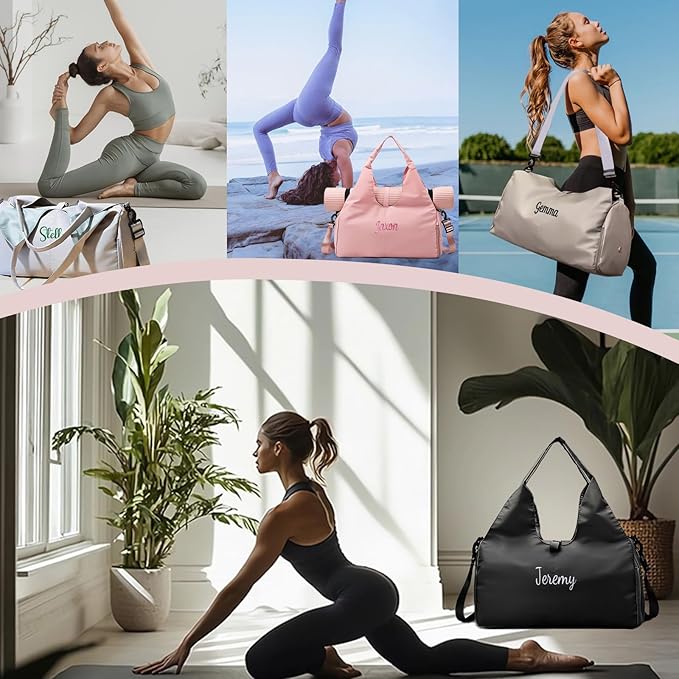 Customizable Yoga Gym Bag for Women with Shoes Compartment, Wet/Dry Pockets, Adjustable Yoga Mat Holder - Lightweight Water-Resistant Tote