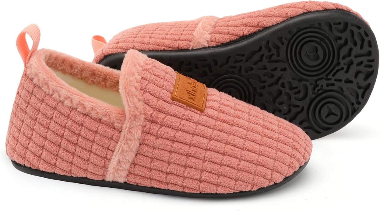 XIHALOOK Toddler Boys Girls House Slippers with Microfleece Lining Cozy Household Shoes Non-slip for Kids