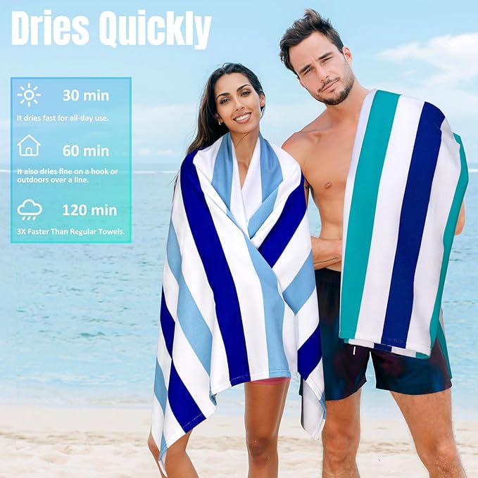 cabanana Large Oversized Beach Towel - Microfiber Sand Free 35 x 70 Inch Quick Dry Lightweight Pool Towel for Adults, Thin Striped Swim Towel (Vallarta)