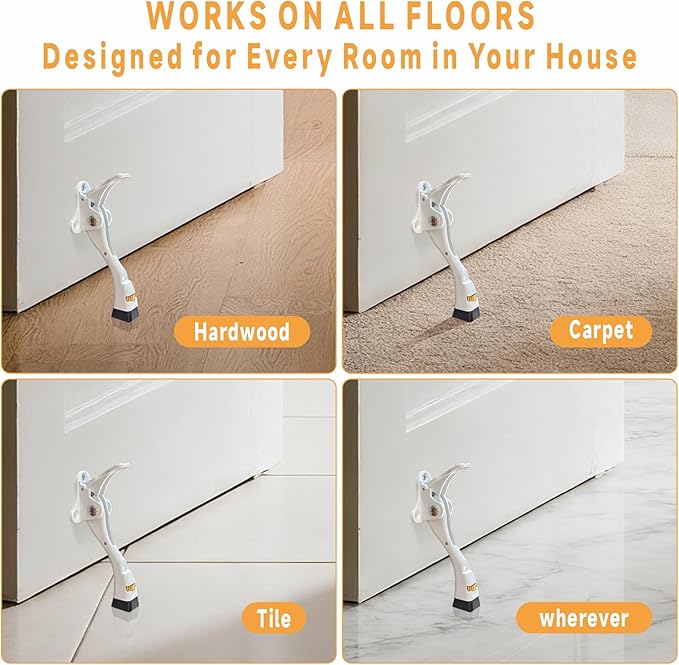 GoldPig Door Stoppers,1 Pack Kickdown Door Stop with One-Touch semi-Automatic White Door Stopper Adjustable Height and Rubber Tip 4 Inches, Heavy Duty Door Stops, Door Holder (White)