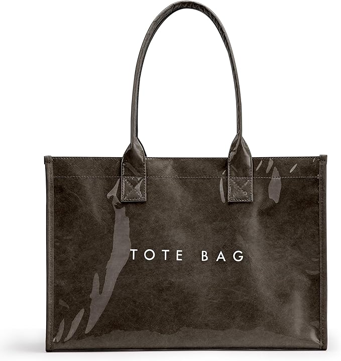 KALIDI PVC Tote Bag Women’s Kraft Paper Work Handbags Purses with Top Handle