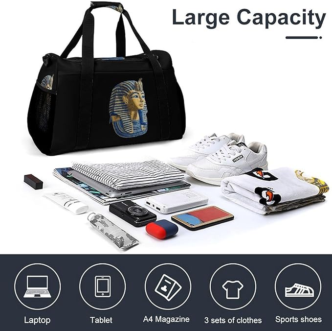 Ancient Egyptian Mask Duffle Bag Gym Bag for Workout Travel Tote with Detachable Straps