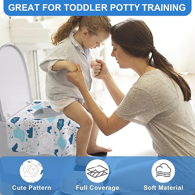 20 Pack Disposable Toilet Seat Covers - Extra Large, Individually Wrapped for Travel - Toddler Potty Training Seat Covers, Kids Travel Essentials for Airplane, Trip, Public Toilet (Animal-B)