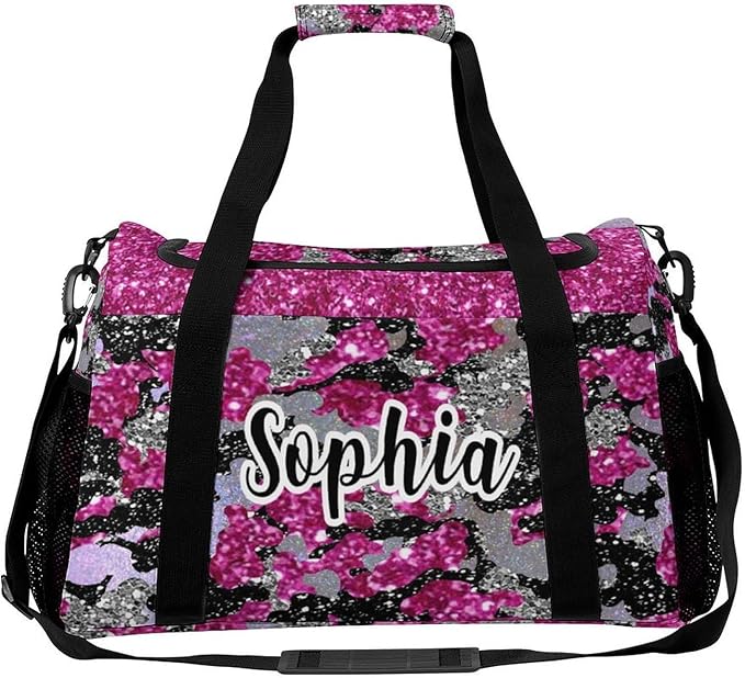 Fuchsia Pink Red Camouflage Camo Waterproof Duffel Bag Gym Dance Sport Perform Training Travel Bag for Teens Adults Women Men Luggage Bag