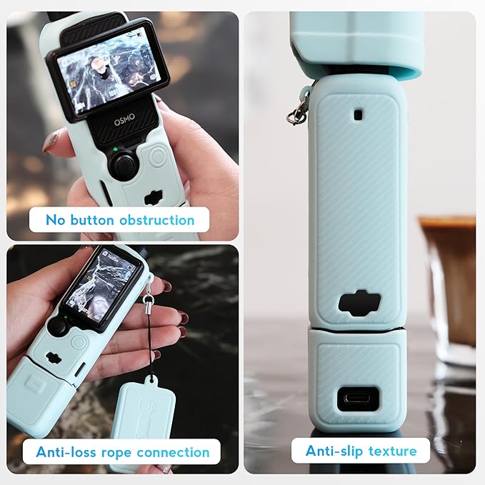 Protective Case for DJI Osmo Pocket 3 / Xtra Muse Camera, Soft Silicone Grip Cover with Screen Protection & Mic, Lightweight, Anti-Scratch, for Travel, Vlogging, Daily Filming – Blue