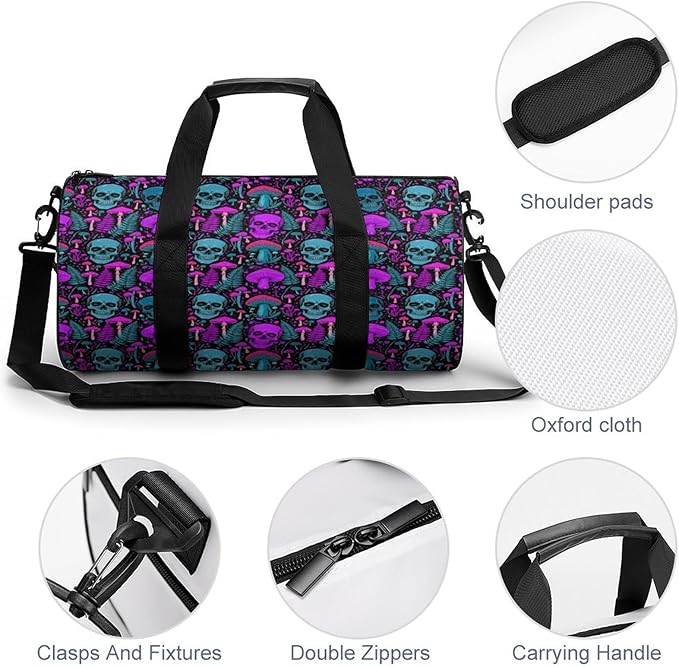 Travel Duffle Bag Purple Leaf Trippy Mushroom Eye Skull Carry On Weekender Bags Workout Lightweight Duffel Bags for Men and Women