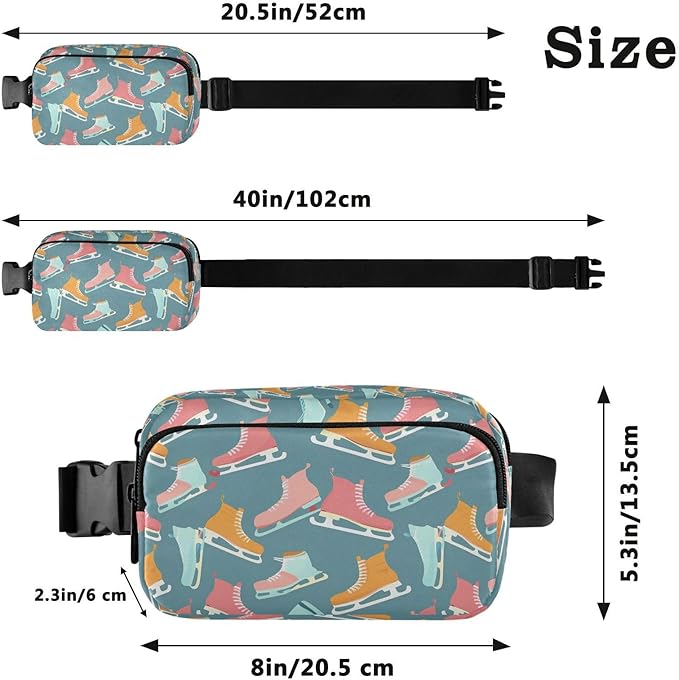 Ice Skates Fanny Pack for Women Men Water Resistant Fashion Waist Packs with Adjustable Strap Belt Bag for Travel Workout Jogging Hiking 21220342