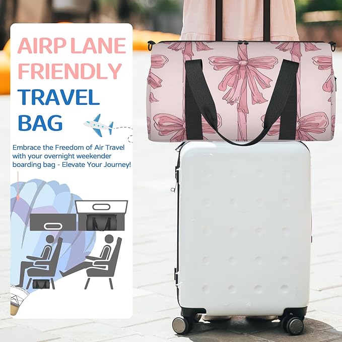 Bow Tie Overnight Travel Bag Unisex Pink Carry-On Size Tote Bag Suitable for Travel Duffle Gym Sports