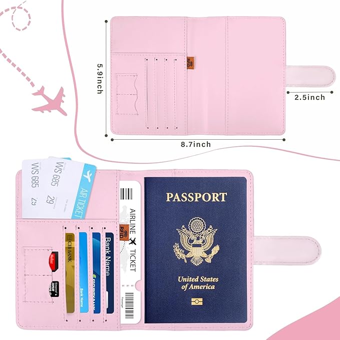 COSHAYSOO Personalized RFID Passport Holder for Travel Women Passports Cover Case Air Essentials Airplane Flight Accessories Airline Plane Flying Must Haves Christmas Gifts Teen Girls Pink Bow Knot