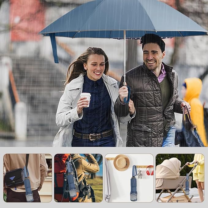 TOPSAIL 10 Ribs Inverted Umbrella with Carabiner Handle, Large Sturdy Folding Umbrellas Windproof for Rain & Sun, 49" Big Reverse Foldadble Umbrella for Travel Portable with Safe Reflective Strip, for Women Men