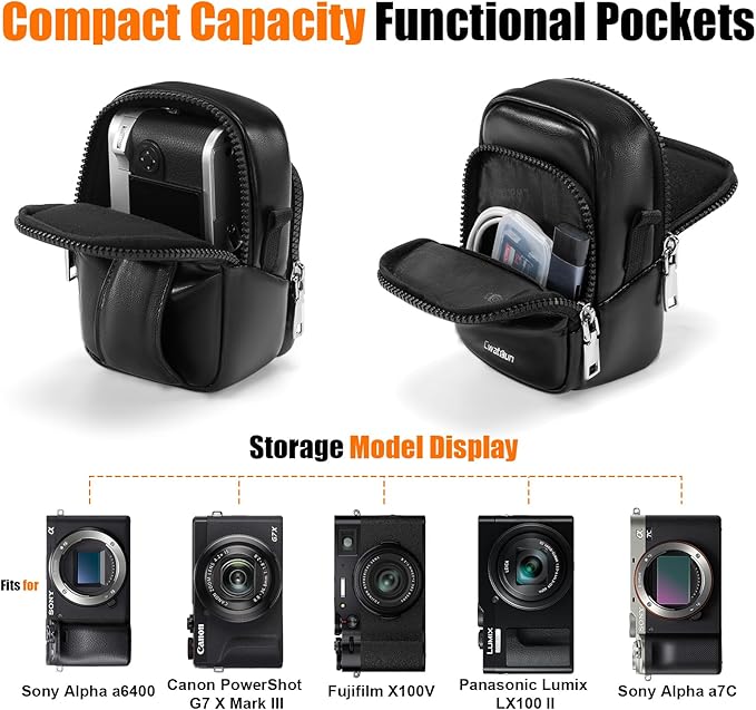 Cwatcun Mini Digital Compact Camera Sling Bag PU Leather，Portable Protective Small Crossbody Camera Case Lightweight Photography Camera waist bag for Canon Nikon Sony Fuji Digital Camera