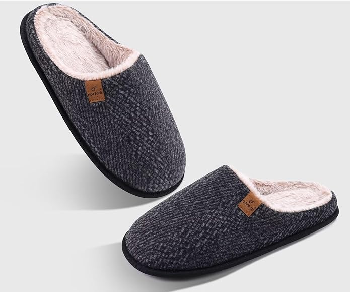 COFACE Mens Cozy Memory Foam Scuff Slippers Casual Slip On Warm House Shoes Indoor/Outdoor Sandal Slippers With Arch Support Rubber Sole Size 7-15