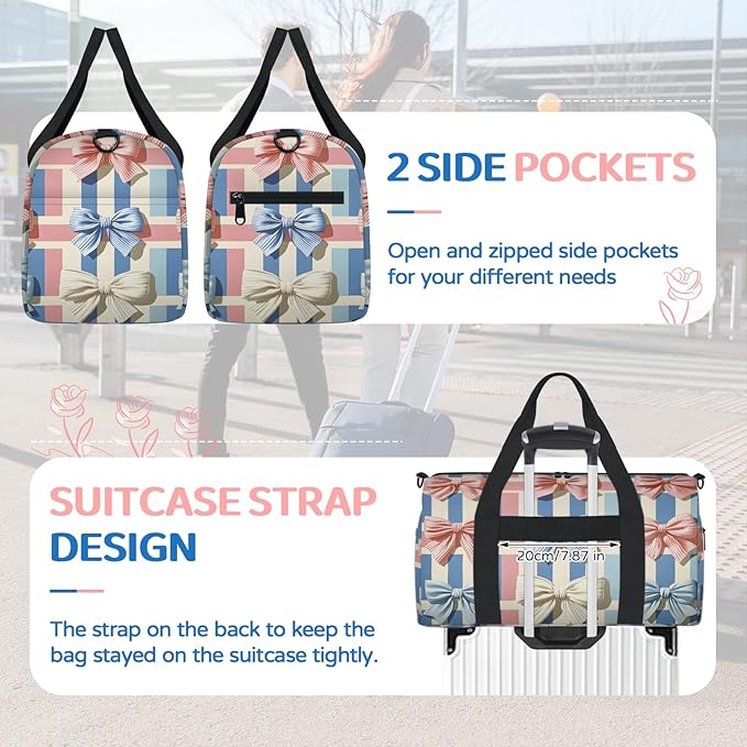 Bow Design Travel Duffle Bag for Women Men, Overnight Weekender Bag, Carry on Tote for Sport Gym