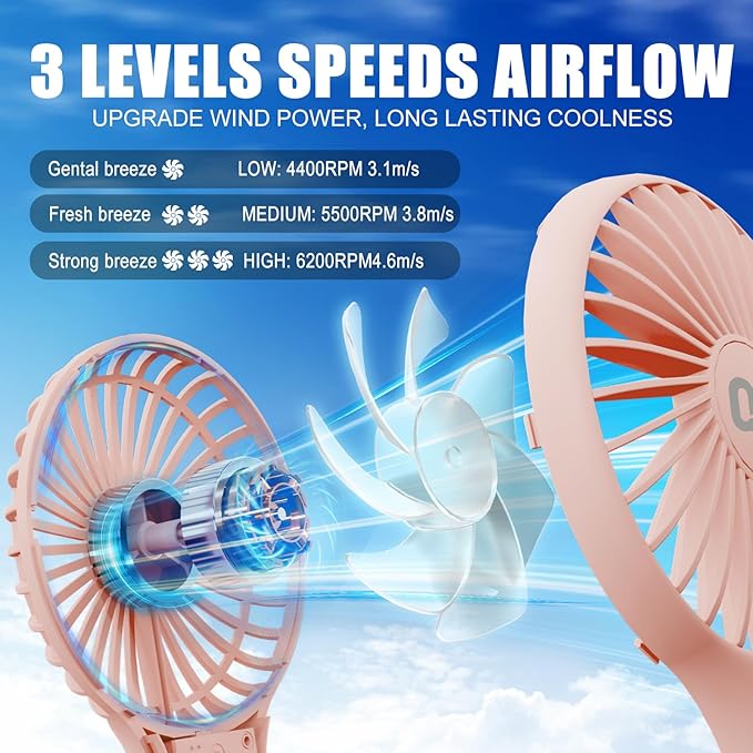 QQT Mini Handheld Fan, Small Personal Cooler with 3 Speeds, Portable Battery Operated, USB Rechargeable Makeup Eyelash Dryer, Strong Airflow for Travel, Office, Outdoor, Women, Men, and Kids(2 pack)