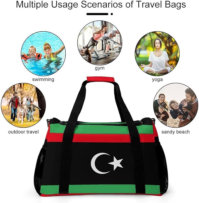 Flag of Libya Duffle Bag Gym Bag for Workout Travel Tote with Detachable Straps