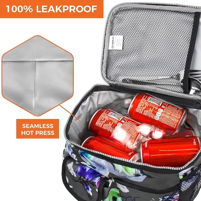 opux Lunch Bag Women Insulated, Adult Lunch Box Cooler, Flower Lunch Box, Dual Compartment Lunchbox for Work, Leakproof Double Decker Lunch Bag, Soft Lunch Pail Tote Girls Kids School, Floral Gray