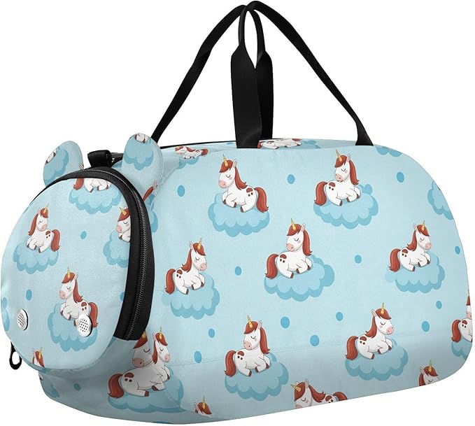 VIGTRO Cute Unicorn Sleeping Clouds Kids Overnight Travel Duffel Bag Sport Gym Bag for Boys Girls with Shoe Compartment, Carry On Weekender Luggage Bag for Dance Swim Yoga