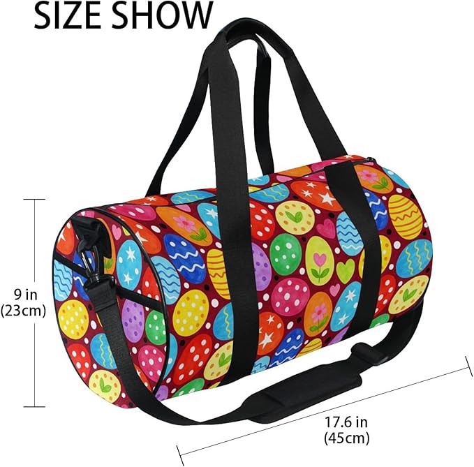 Sports Duffel Bag Easter Colorful Eggs Gym Bags for Women Men Round Travel Weekender Overnight Duffel Bag