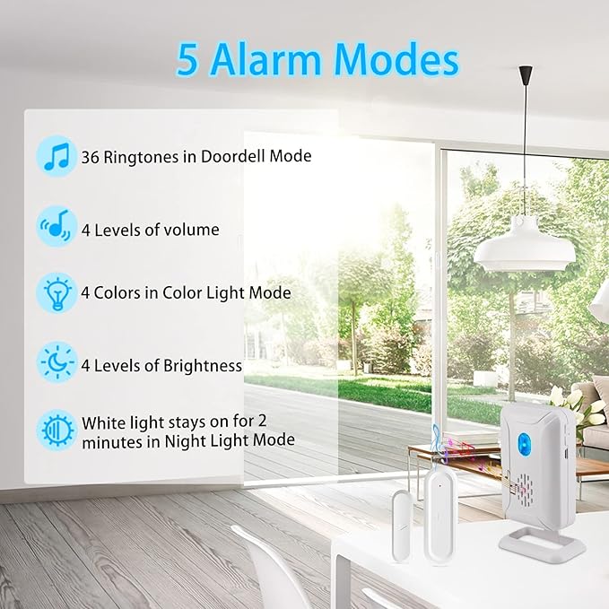 Door Alarms when Opened, GREENCYCLE Door Chimes when Door Opens with 4-Level Adjustable Volume, 600Ft Range, 36Chimes and Mute Mode LED Flashing, for Business/Home/Office/Store