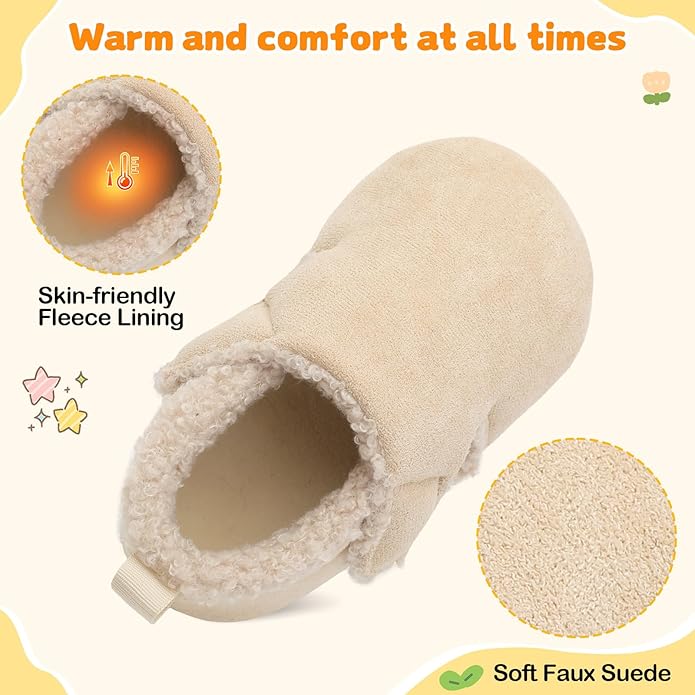 JOINFREE Toddler Slippers Boys Girls Adjustable House Shoes Barefoot Sock Shoes with Rubber Sole Baby Comfort Warm Indoor Outdoor Walking Shoe
