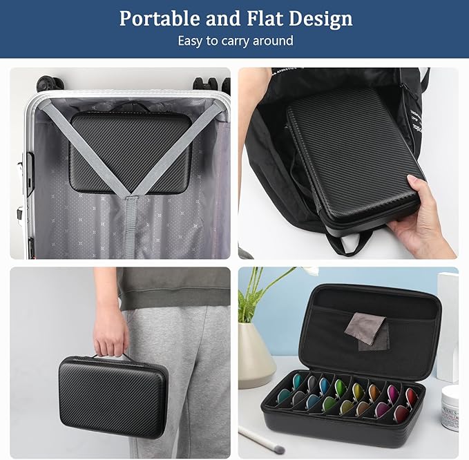 Travel Sunglasses Organizer, Hard Shell Sunglass Case Adjustable Slots for Multiple Sunglass Eyeglass Case