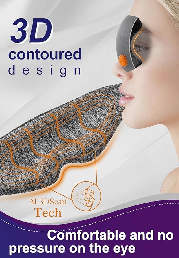 Cotton Sleep Eye Mask: Soft 3D Eye Mask - Complete Blackout with Adjustable, Eye Blinder for Travel/Sleeping, Includes Travel Pouch, Grey