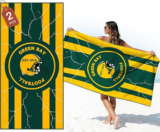 2 Pack Football Fan Thin Lightweight Microfiber Beach Towel Themed Sand Free Oversized Quick Dry Absorbent Towels Men Women Stuff Packer Team Uncle Christmas Xmas Gag Funny Personalized Unique Gift
