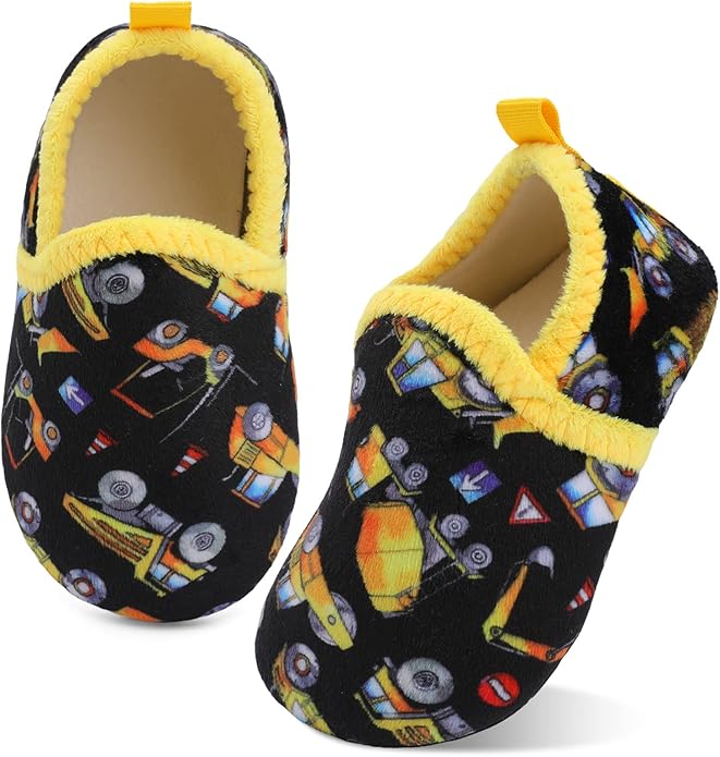 XIHALOOK Toddler Boys Girls House Slippers with Microfleece Lining Cozy Household Shoes Non-slip for Kids