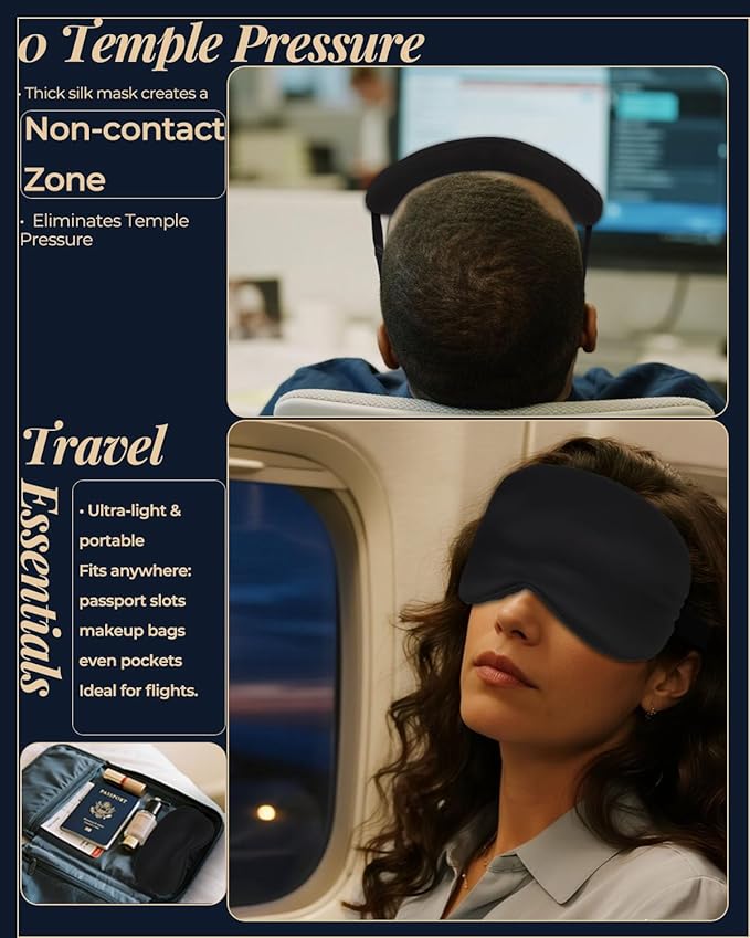 3D Silk Sleep Mask, Eye Pillow for Insomnia Relief (Black)