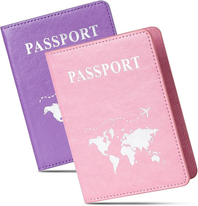 2 Pcs Passport holders，Ultra Slim passport wallet，PU Leather Passport Cover for Women and Men…