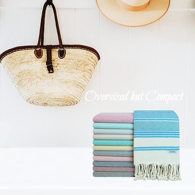 Your Choice Turkish Beach Towel (71x41) - 100% Cotton Turkish Towel, Sand Free Quick Dry Oversized, Lightweight Compact Travel Towel - Color Sky Blue