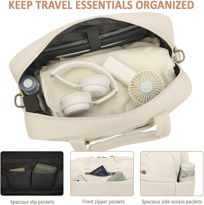 Travel Duffel Bags, Weekender Bags for Women Men Gym Duffel Bag Personal Item Travel Bag Foldable Tote Carry On Overnight Workout Bag, Beige
