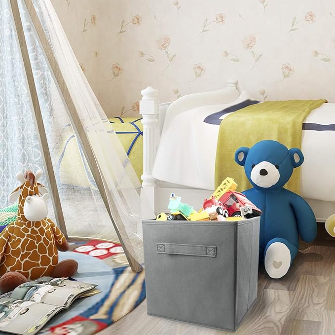 Mini Size 1-Pack Cube Storage Bins 9.0"x7.5"x7.5" Fabirc Foldable Closet Toy Organizer Collapsible Cloth Gray