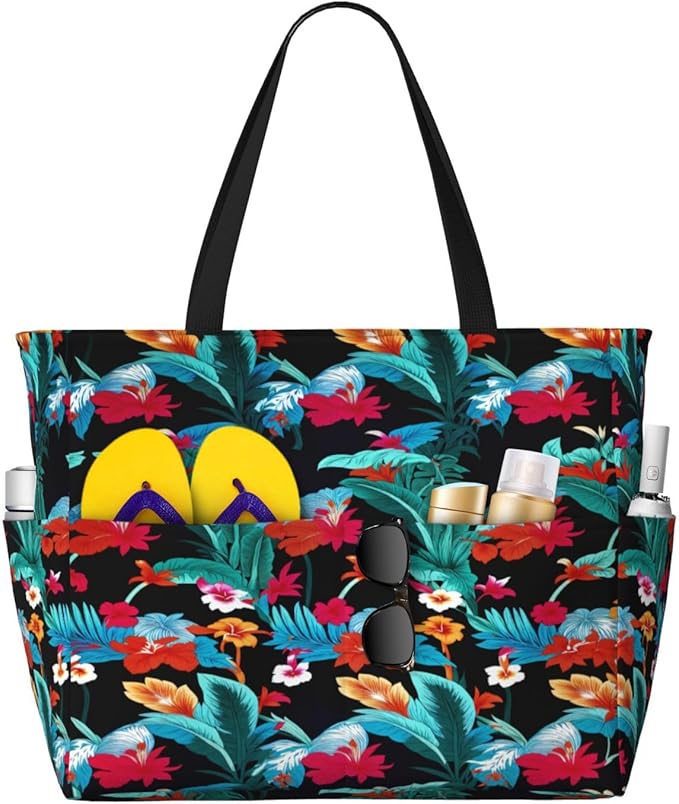 Large Beach Bag for Women Waterproof Foldable Travel Shoulder Tote Bag with Pocket for Weekender Pool Vacation
