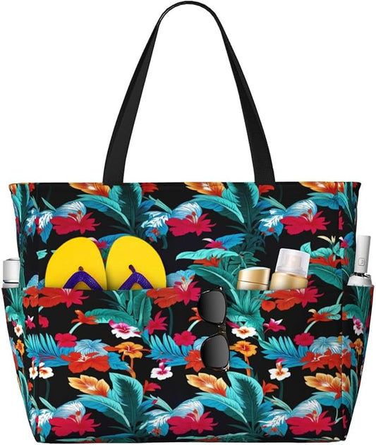 Large Beach Bag for Women Waterproof Foldable Travel Shoulder Tote Bag with Pocket for Weekender Pool Vacation