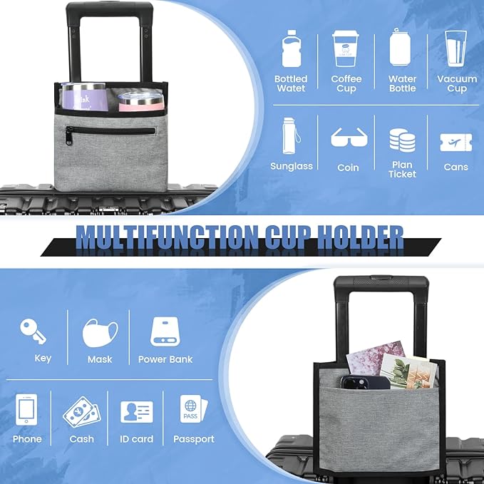Luggage Travel Cup Holder Attachment for Suitcase Drink Carrier Caddy, Coffee Mug and Tumblers, Traveler Carry on Hands Free Accessory- Gifts for Flight Attendants Travelers Accessories