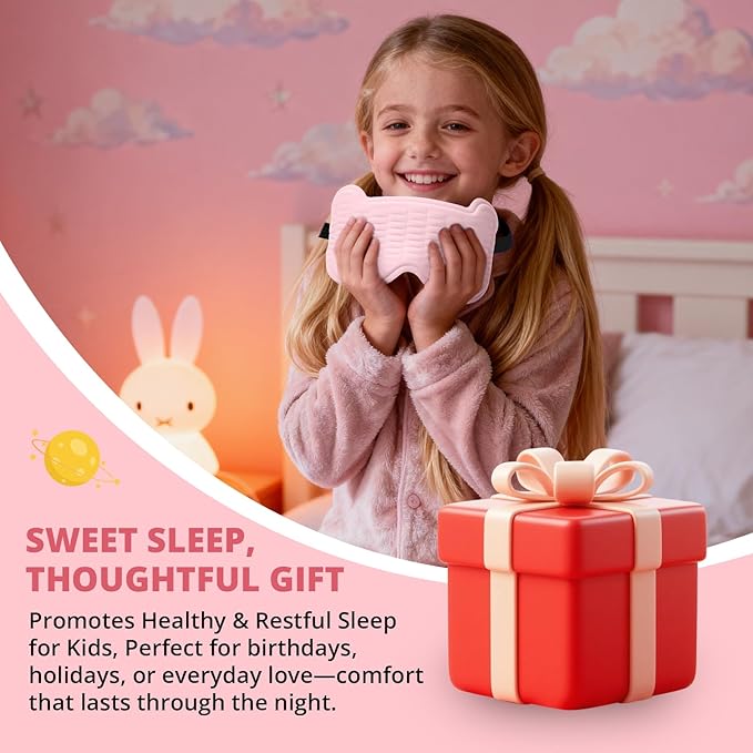 Kids Sleep Mask, 3D Sleeping Eye Mask for Kids with Adjustable Elastic Strap, Bear Shape Eye Cover with Memory Foam, Soft & Light-Blocking, Gift for Boys Girls Teens Age 5–15 (Light Pink)