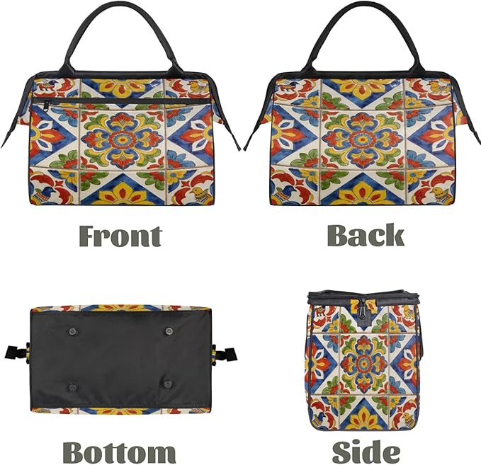 Travel Gym Carrying Bag - Talavera Tile Overnight Weekender Bag for Women Men Girls - Shoulder Large Capacity Tote Bag for Travel, Yoga, School,Mommy Hospital Bag for Labor and Delivery