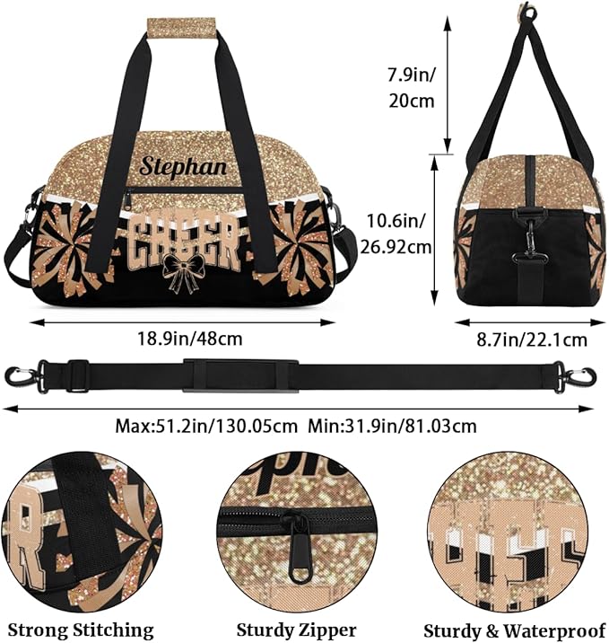 Cheer-Bag for Girls Customized Cheer-Gifts with Name Cheerleading Bag Gym-Duffel-Bag Gold Cheerleaders
