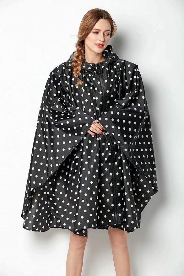 NUUR Rain Poncho for Women Adults Unisex Hooded Zipper Raincoat Waterproof Reusable Hiking Rain Coat with Pockets