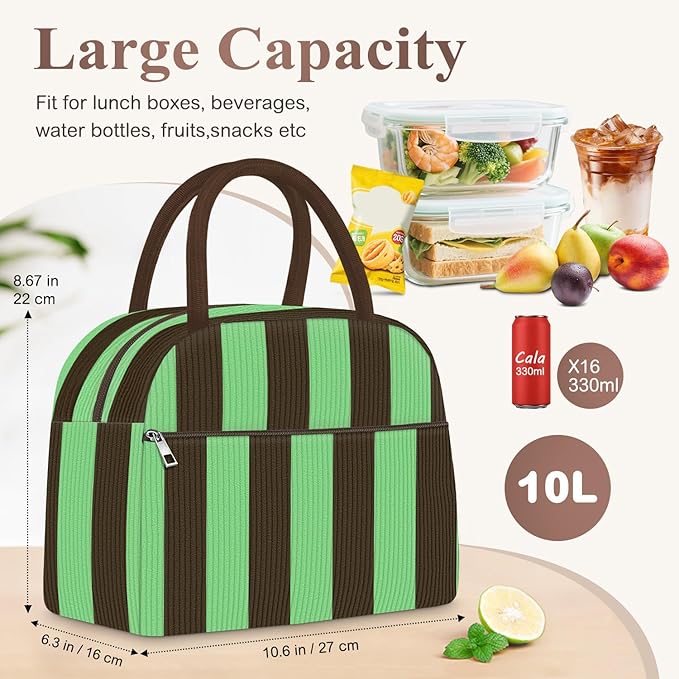 Lunch Bag Lunch Box for Women, Cute Corduroy Insulated Reusable Work Leakproof Simple Adults Large Lunch Boxes Tote Bag Men Cooler Bag