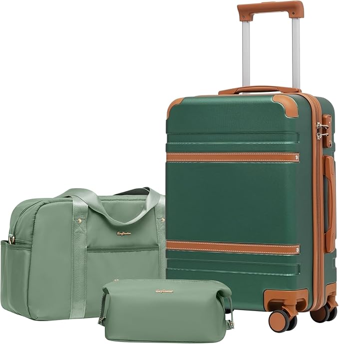 LONG VACATION Carry On Luggage Set 3 Piece, 20 Inch ABS+PC Hardshell Carry on Suitcase with Spinner Wheels TSA Lock & YKK Zipper