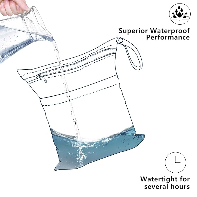 ALVABABY 2pcs Superior Waterproof Wet Dry Bags,Reusable Two Zippered Pockets, baby cloth diaper wet bags,Travel,Beach,Pool,Daycare,Soiled Items,Yoga Gym Bag,wet bag for swimsuit Black&Grey LW-B2629