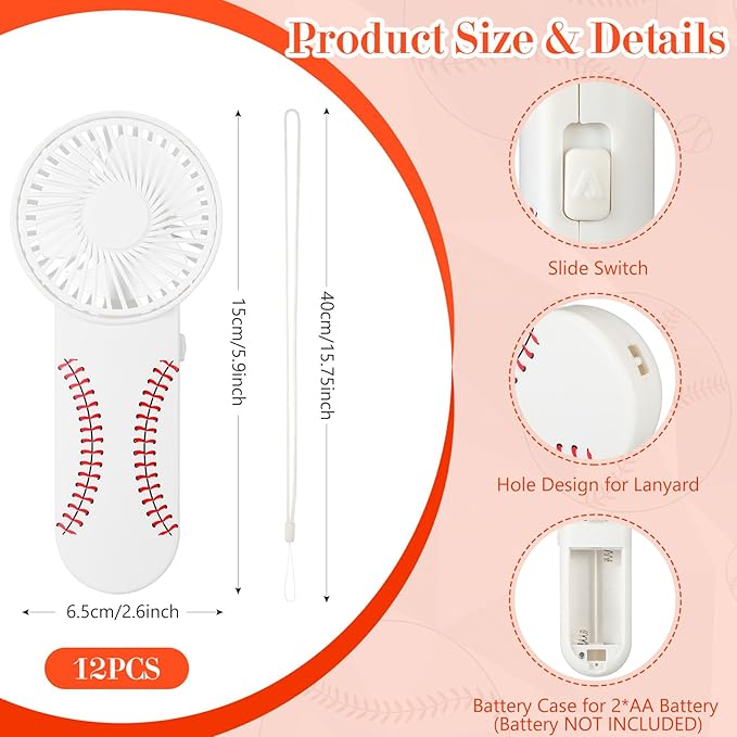 24 Pcs Sport Gifts, Includes 12 Pcs Cooling Towels 40"x12" Workout Towels, 12 Portable Fan Mini Handheld Fan for Team Gift Sport Party Favors, Battery Not Include(White,Baseball)