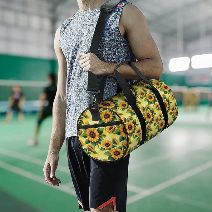 Workout Lightweight Duffel Bags Yellow Sunflower Painting Durable Travel Gym Sports Bag Carry On Weekender Overnight Bag
