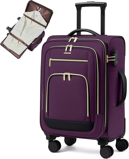 LOVEVOOK Carry on Luggage 22x14x9 Airline Approved with Garment Bag & Spinner Wheels, 22 Inch Large Rolling Suitcase with TSA Lock, 49L Lightweight Underseat Carryon Luggage for Women Travel Overnight