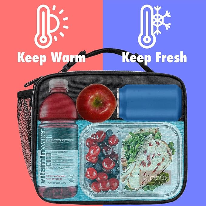 opux Insulated Lunch Bag Kids, Lunch Box for School Boy Girl, Leakproof Small Reusable Compact Soft Mini Cooler Bag, Toddler Small Lunch Boxes Kit Pail with Front Side Pockets (Turquoise)