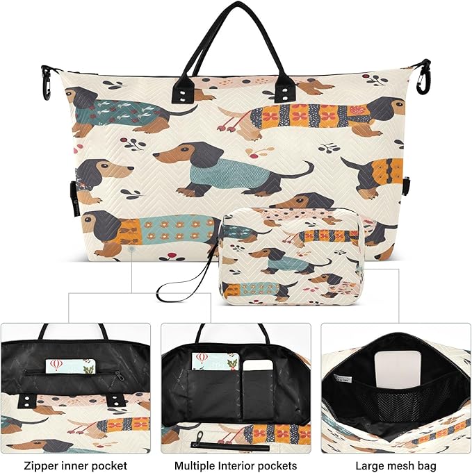 Travel Duffle Bag, Dachshund Dogs Gym Bag with Storage Bag Weekender Overnight Bag for Men Women Trip Sports Yoga