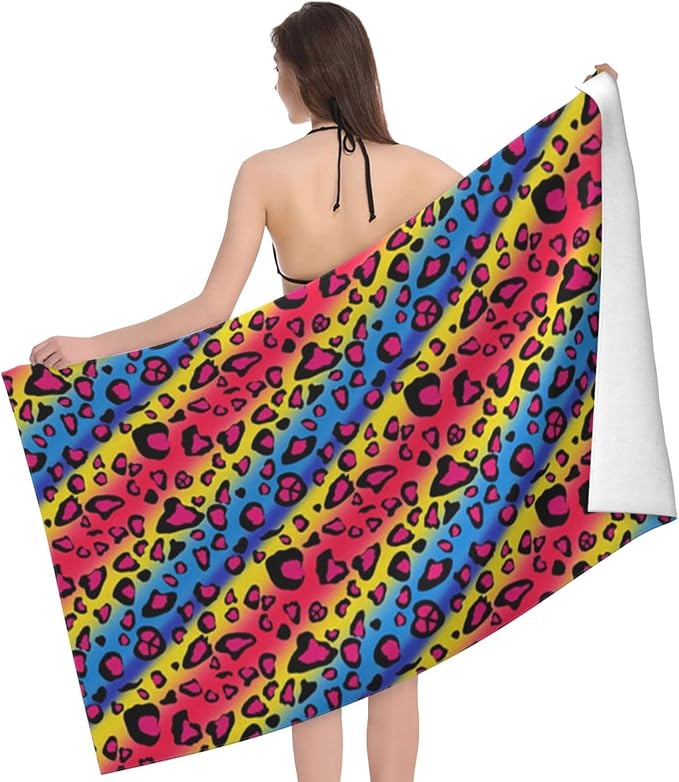 Cute Leopard Beach Towel for Women/Adults, Personalized Microfiber Beach Towels Bulk, Quick Dry Beach Towel for Pool, Lightweight Bath Towels Oversized Clearance 30"x 60"